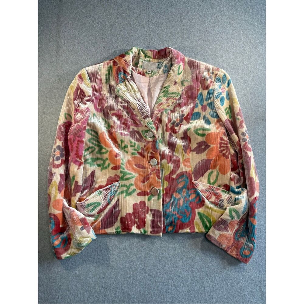 Vintage Alberto Makali Crushed Velvet Floral Blazer Jacket Boho Art To Wear 14